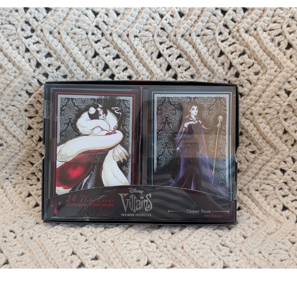 Disney Villains Designer Collection 24 Note Cards Envelopes Stickers Box Set NEW